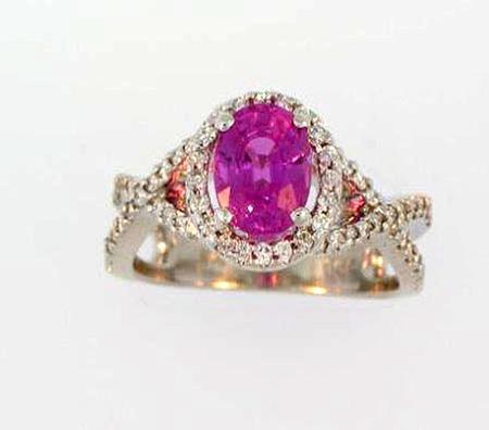 18kt White Gold Oval Pink Sapphire Ring with Diamonds           83-0022