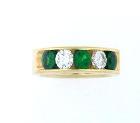 14K Yellow Gold Diamond Wedding Band with 3 Tsavorites                F4203