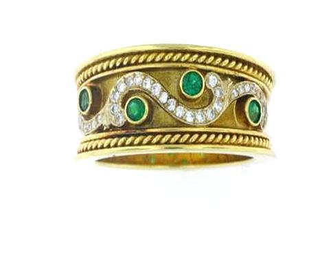 18k Yellow Gold Diamond Band with 4 Emeralds                    F4071