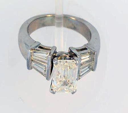 14kt White Gold Emerald Cut Diamond Engagement Ring with Baguette Diamonds        A35798 