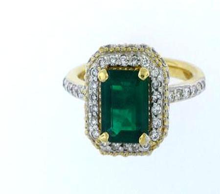 18k Yellow Gold Emerald Diamond Ring                      F5074