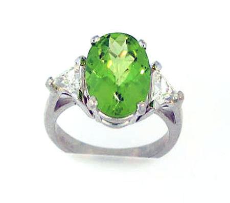 Platinum Checkerboard Cut Peridot Diamond Ring                              A35680