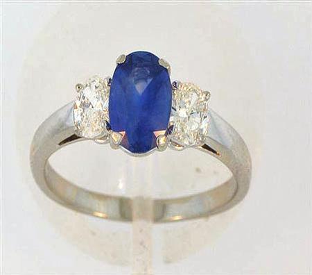 Platinum Blue Sapphire Oval Diamond Engagement Ring               A36460