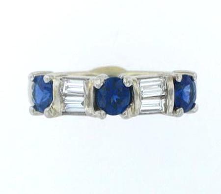 14k White Gold Diamond Blue Sapphire Band                 F4935