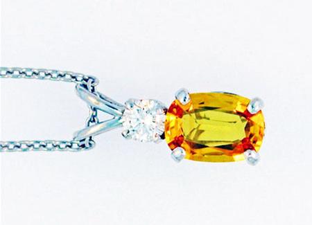 14k White Gold Pendant with Yellow Sapphire and One Round Diamond   A37106