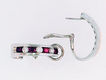14k White Gold Diamond Ruby Earrings                    F5040