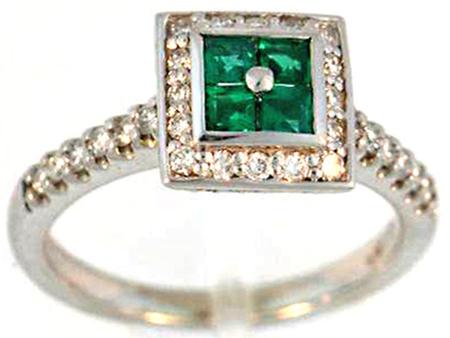 14kt White Gold Emerald Ring with Diamonds       14-00020