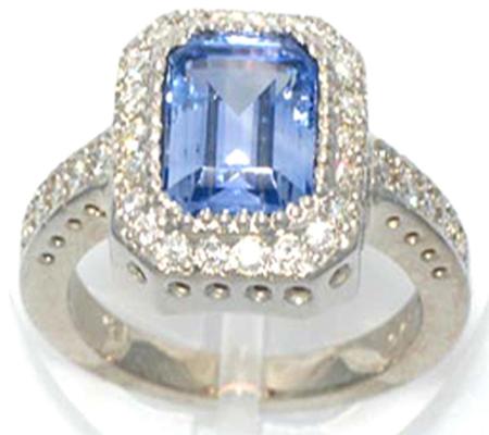 18k White Gold 2.65 Emerald Cut Ceylon Blue Sapphire Ring            A35455