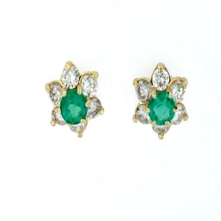 14k Yellow Gold Emerald and Diamond Earrings            18-00007