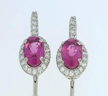 14k White Gold Pink Tourmaline and Diamond Earrings          18-00009