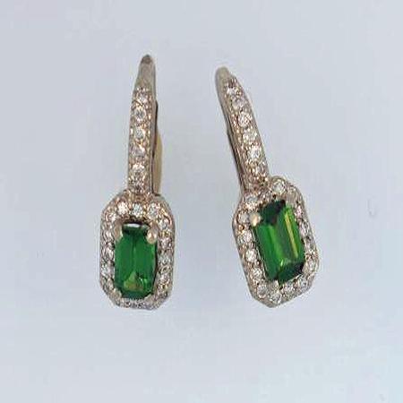 14k White Gold Tsavorite Diamond Earrings            18-00022