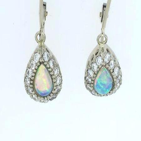 14k White Gold Opal Diamond Earring with lever-back             A35464