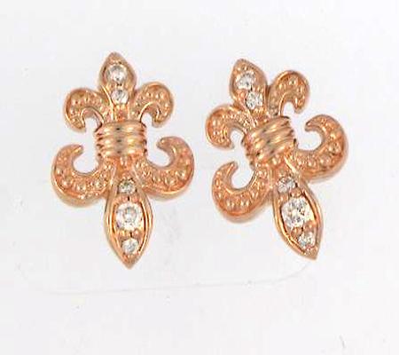 14k Rose Gold Diamond Fleur de Lis Earrings                                    A36234