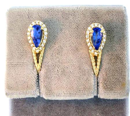 14k Yellow Gold Tanzanite Diamond Earrings                           A36543