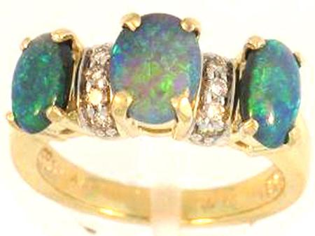 14Kt Yellow Gold Diamond Opal Ring                                      A36236