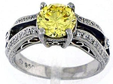 Platinum Hand Tooled Engraved Diamond Engagement Ring                ER393