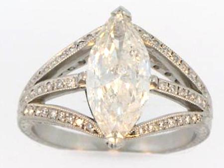 Platinum Hand Tooled Engraved Diamond Engagement Ring             ER768