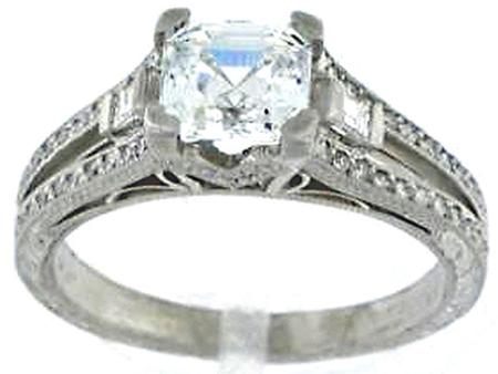 Platinum Diamond Hand Tooled Engraved Engagement Ring - Select Center Stone  F5061