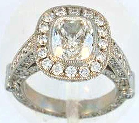 Platinum Cushion Cut Diamond Engagement Ring                    FOT477