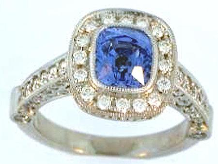 Platinum Blue Sapphire Diamond Engagement Ring                  FOTPW