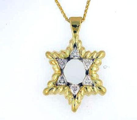 18k Yellow Gold Star of David Pendant with 6 trillion diamonds      A35569