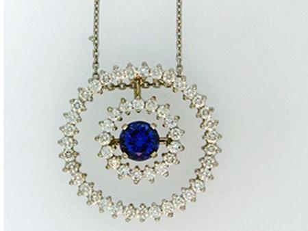 Custom Design Diamond Circle Pendant with Blue sapphire 