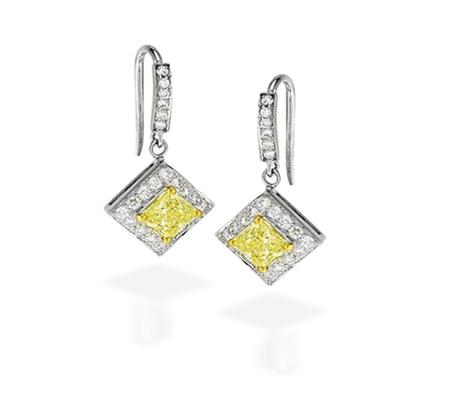 18k Yellow Gold Princess Cut Diamond Earrings   02-00020
