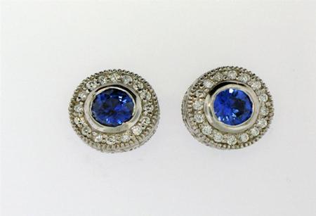 18kt White Gold Ceylon Blue Diamond Earrings 