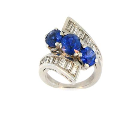 Platinum Diamond Blue Sapphire Ring                           83-00012