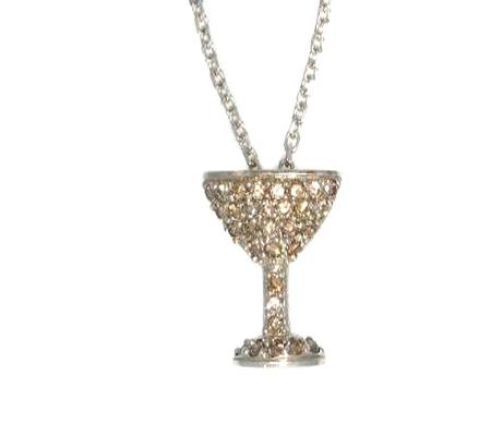 14k White Gold Champagne Glass Diamond Pendant                40-00014