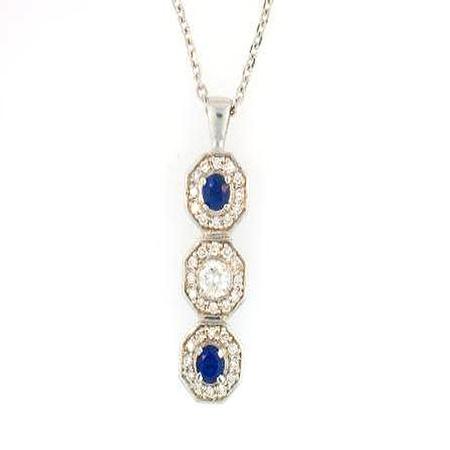 14k White Gold Diamond Sapphire Pendant                           40-00059