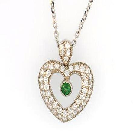 14k White Gold Heart Diamond and Tsavorite Pendant             41-00017
