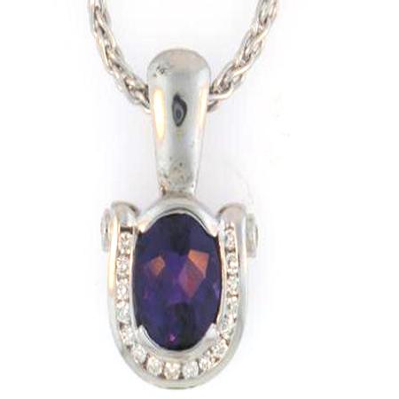 14k White Gold Checkerboard Amethyst Diamond Pendant with chain    41-00027