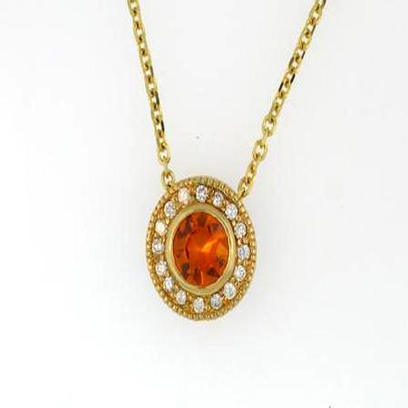 14k Yellow Gold Orange Sapphire Diamond Pendant                 A35237