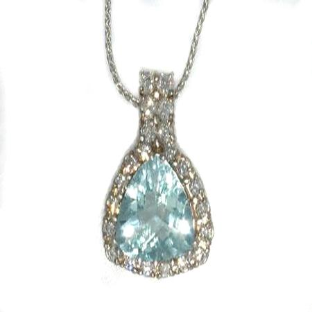 18k White Gold Aquamarine Diamond Pendant                  A35282