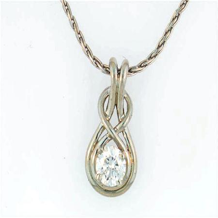 14k White Gold Diamond Pendant on Parisian Wheat Chain             A36439