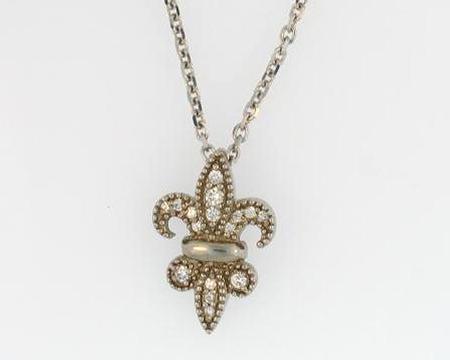 14k White Gold Fleur de Lis Diamond Pendant                  SB42