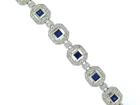 14k White Gold Diamond Sapphire Bracelet                  14-00008 