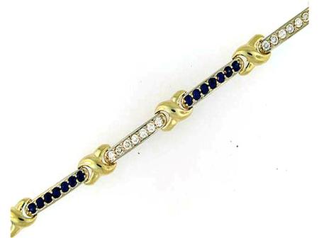 14k Two tone Gold Diamond Blue Sapphire Bracelet              A36585