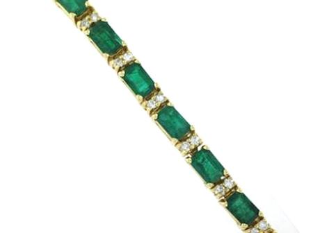 14k Yellow Gold Emerald Diamond Bracelet                    F4799