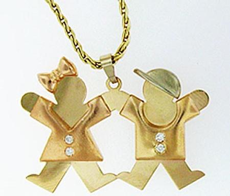 14k Tri-Color Gold Girl and Boy Pendant with Diamonds         XK462-466