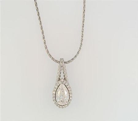 14kt White Gold Pear Shaped Diamond Pendant                   A36403