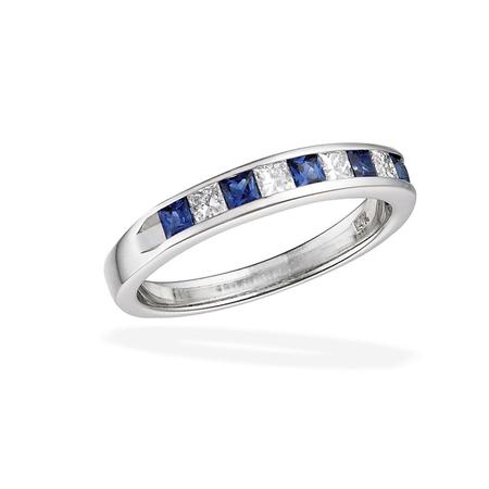 14k White Gold Sapphire Diamond Wedding Band            F5071