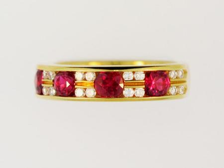 18k Yellow Gold Diamond Band with Rubies                  F5073