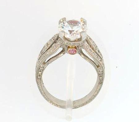 Platinum Hand Tooled Engraved Diamond Engagement Ring       F5063