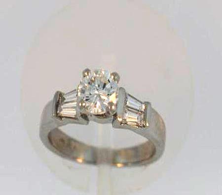 Platinum Diamond Engagement Ring with baguette diamonds          F4674/D750