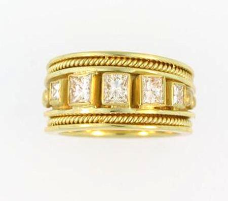 18k Yellow Gold Princess Cut Diamond Band    03-00011