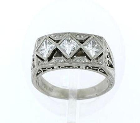 Platinum Hand Tooled 3 Princess Cut Diamond Band   F5158