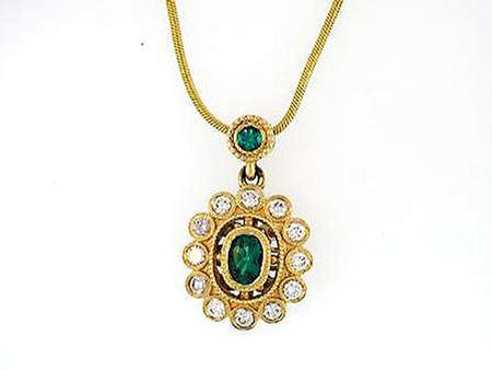 14k Yellow Gold Emerald Diamond Pendant                        F5155