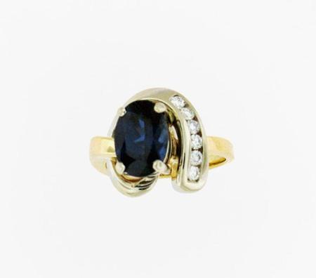 14kt Two Tone Fashion Ring shown with a Ceylon Blue Sapphire       A35859